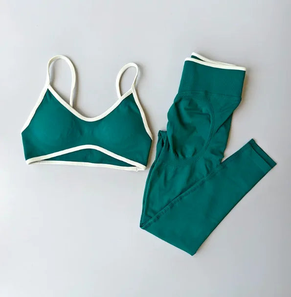 Seamless Women Sports Set Strappy Bra High Waist Sculpt Leggings Gym Fitness Suit