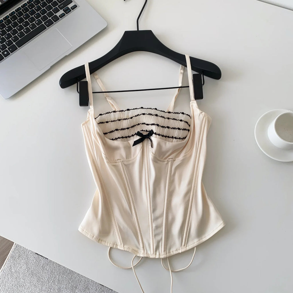 Women Lace Corset Cami Top Sexy Ruffle Strap Party Club Mini Top