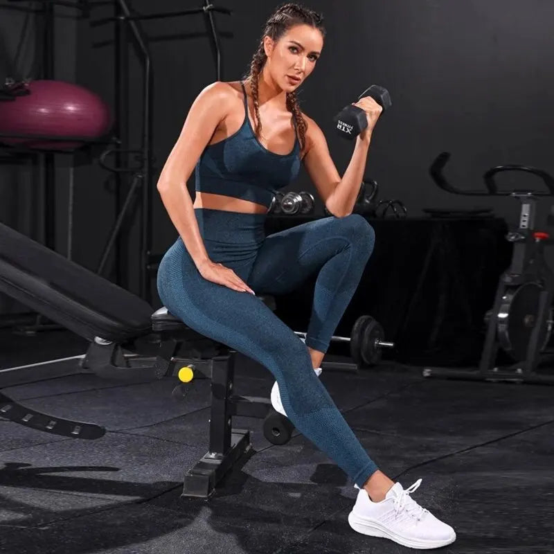 Women Seamless Gym Set High Waist Leggings & Sports Bra Workout Outfit