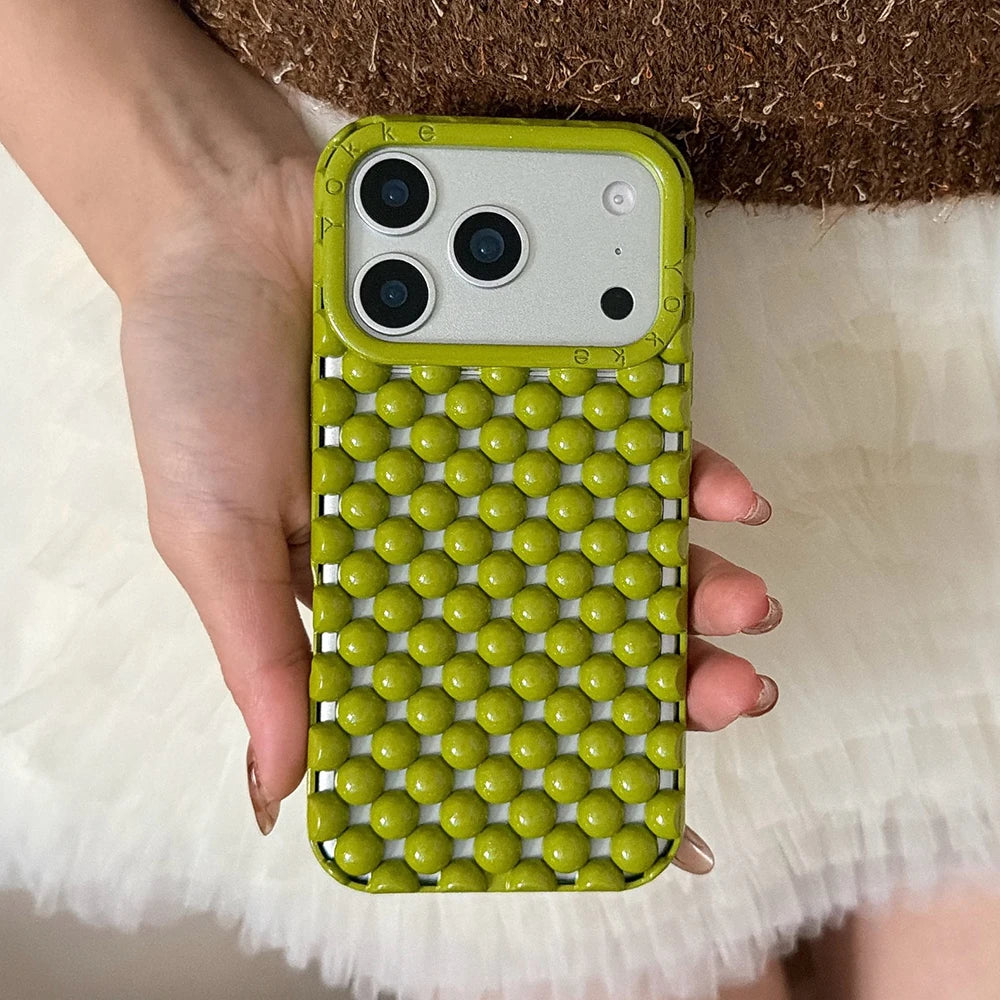 Electroplated Orange 3D Pearl Silicone iPhone Case