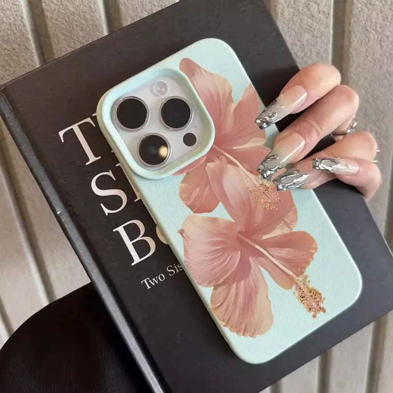 Pink Hibiscus Elegant Aesthetic Anti Drop Protective iPhone Case
