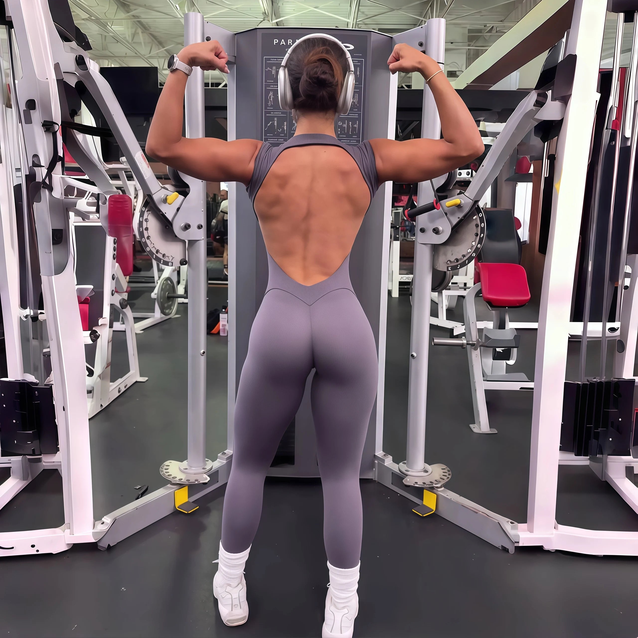 Women Open Back Yoga Jumpsuit One Piece Gym Bodysuit Hip Lift Quick Dry Fitness Outfit
