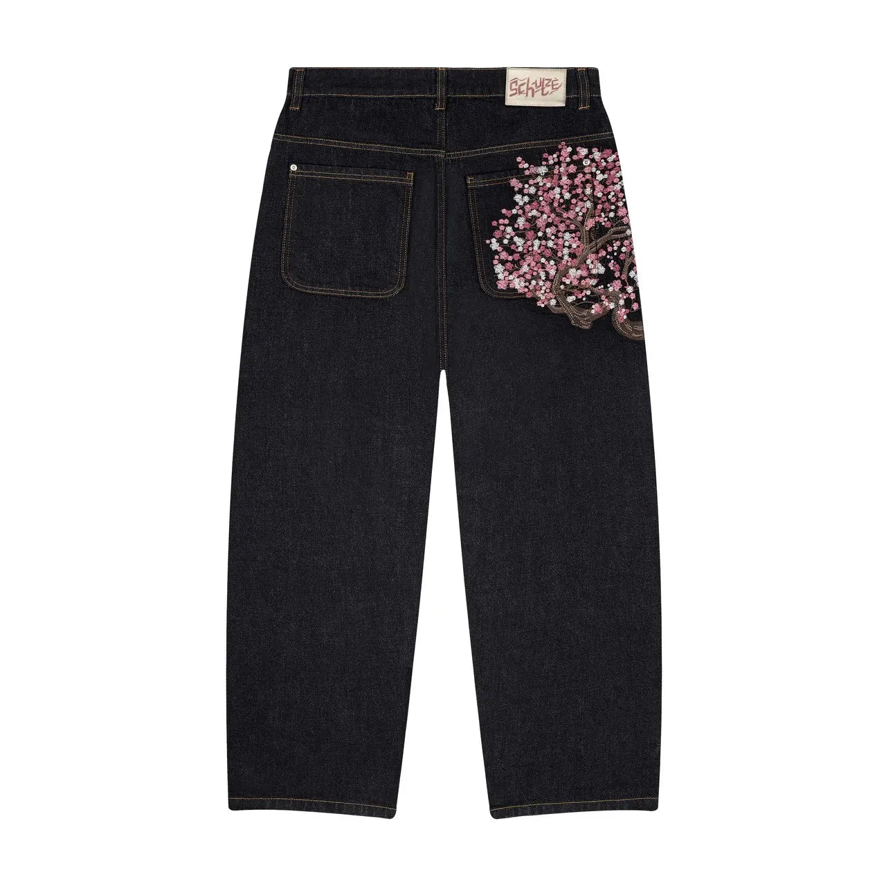 Y2K Cherry Blossom Embroidered Baggy Jeans Vintage Straight Denim Pants