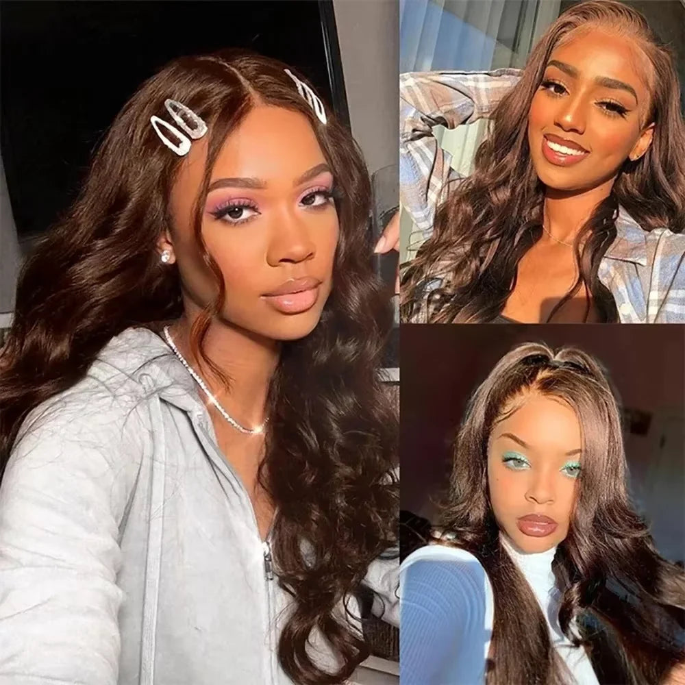 Chocolate Brown Body Wave Wig – HD Lace Front Human Hair Glueless Wig