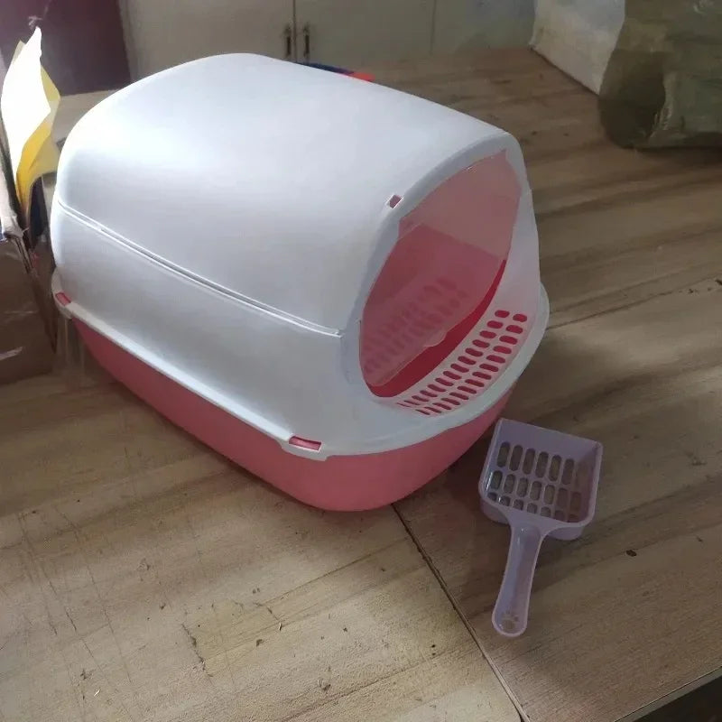 Semi Enclosed Cat Litter Box Splashproof Cat Toilet Tray