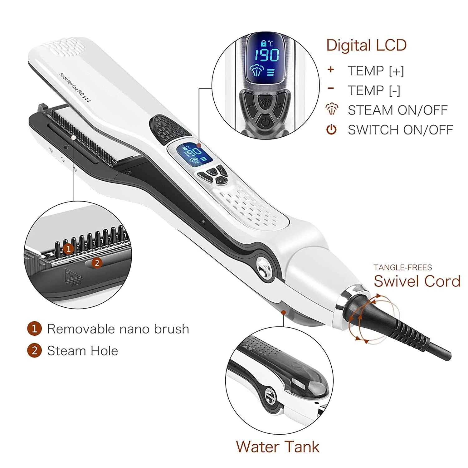 Steam Hair Straightener Brush Ceramic Tourmaline Electric Vapor Flat Iron Professional