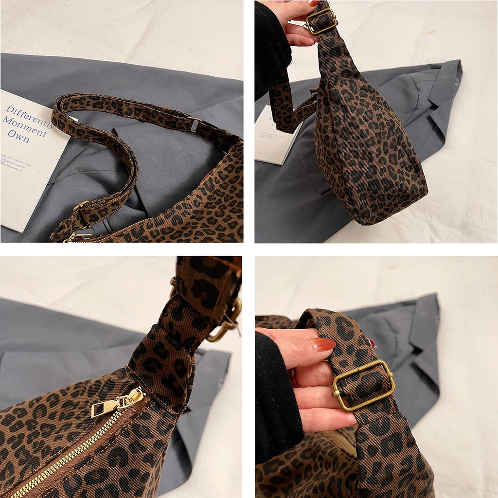 Women Leopard Print Shoulder Bag Large Capacity Retro Crossbody Tote