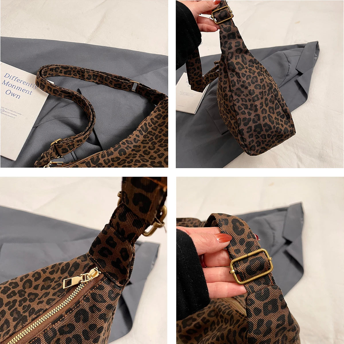 Women Leopard Print Shoulder Bag Large Capacity Retro Crossbody Tote