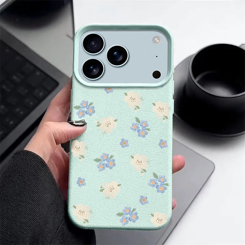 Small Flowers Shockproof Soft Silicone Leather Texture Cover iPhone Case