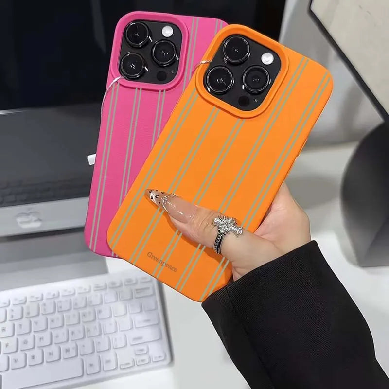 Green Stripe Lichee Pattern Silicone iPhone Case