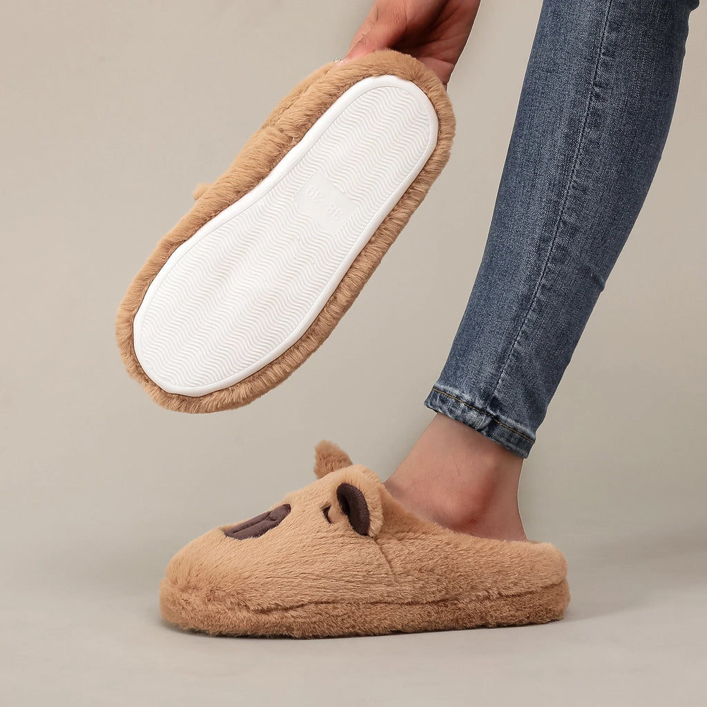 Capybara Plush Slippers Cute Animal Fuzzy Indoor Warm Home Shoes for Women Men
