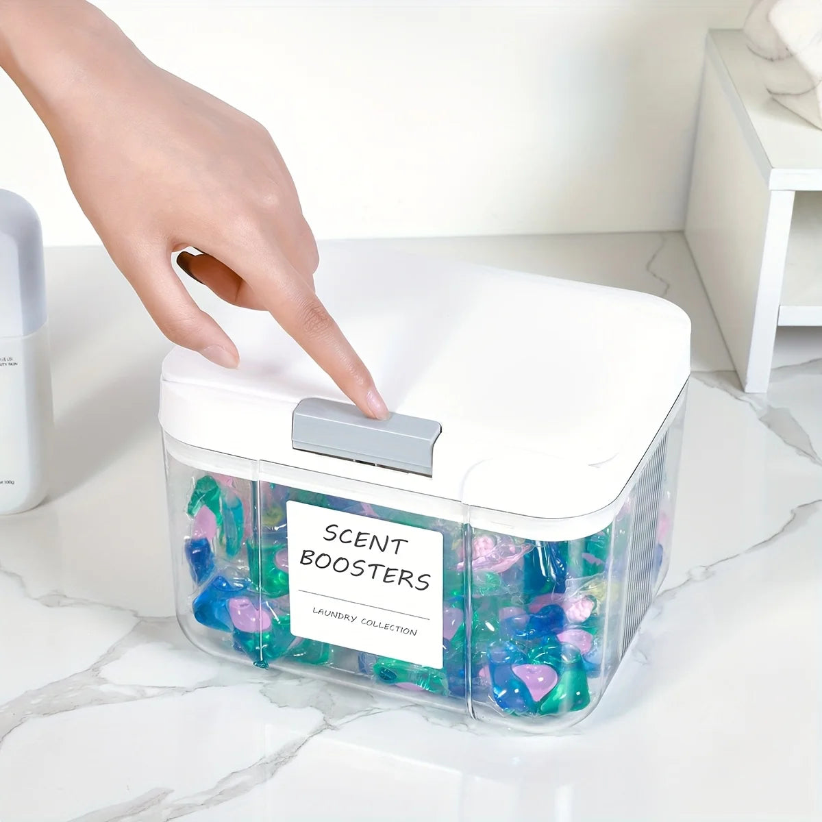Laundry Pod Container with Lid Sealed Pop Up Large Capacity Organizer Box