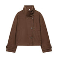 Women Loose Fit Stand Collar Coat Long Sleeve Buckle Casual Winter Jacket