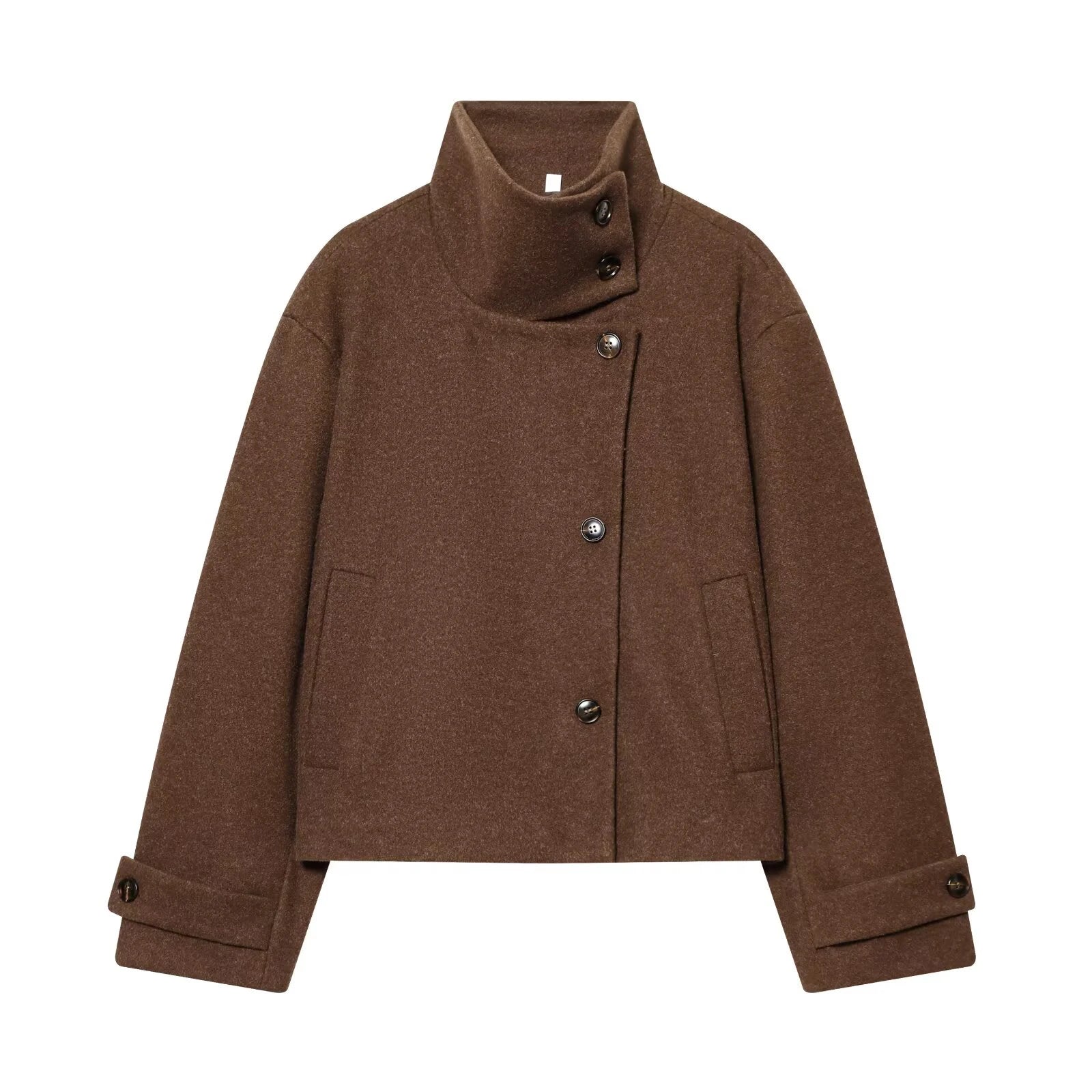 Women Loose Fit Stand Collar Coat Long Sleeve Buckle Casual Winter Jacket