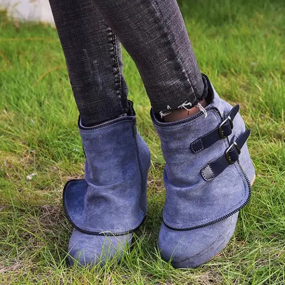 Women Chunky Ankle Boots Retro Handmade Warm Winter Boots Fashion Mom Boots