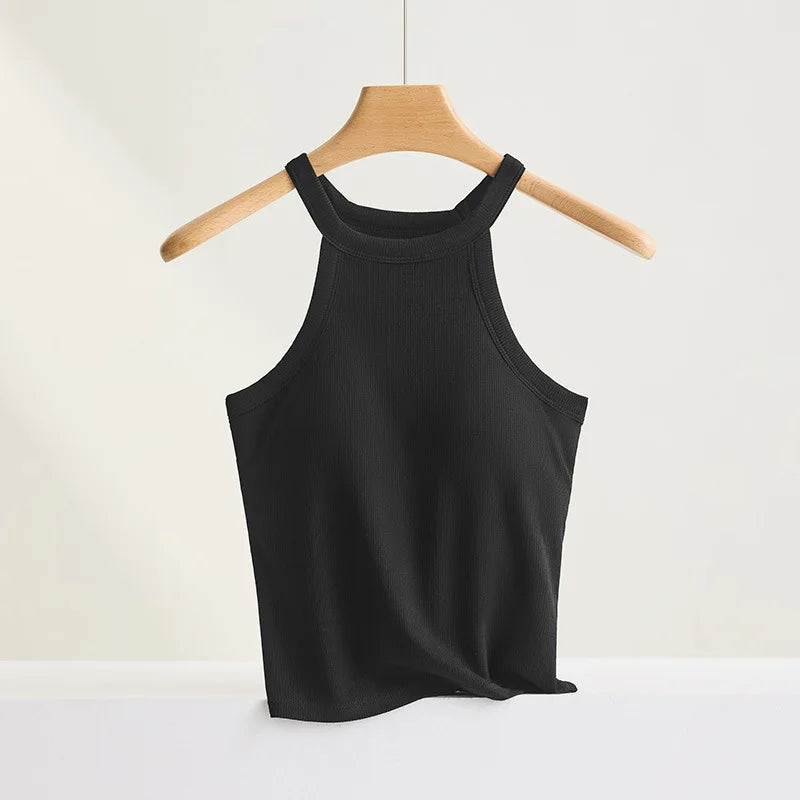 Women’s Halter Camisole Top with Built In Bra Slim Fit Breathable Tank