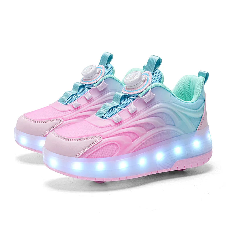 Kids LED Roller Skate Shoes USB Rechargeable Light Up Sneakers