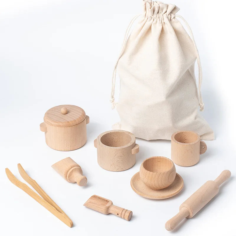 Montessori Wooden Sensory Puzzle Toys Kitchen Tea Set Early Education Learning Kit