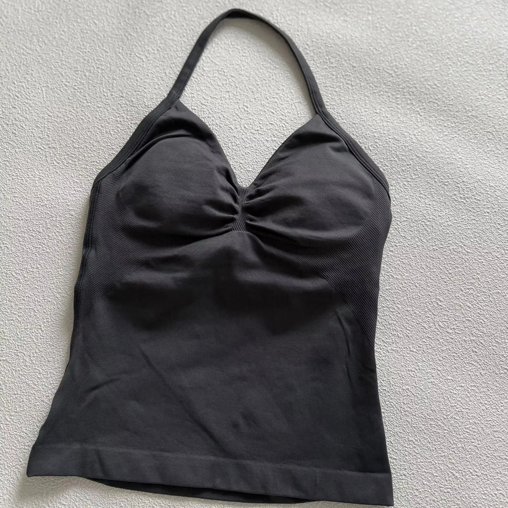 Longline Halter Yoga Tank Top Women Padded Strappy Gym Workout Sportswear