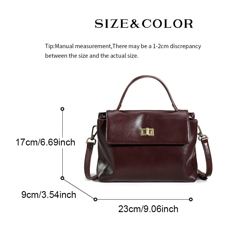 Vintage Genuine Leather Crossbody Bag for Women Top Handle Satchel