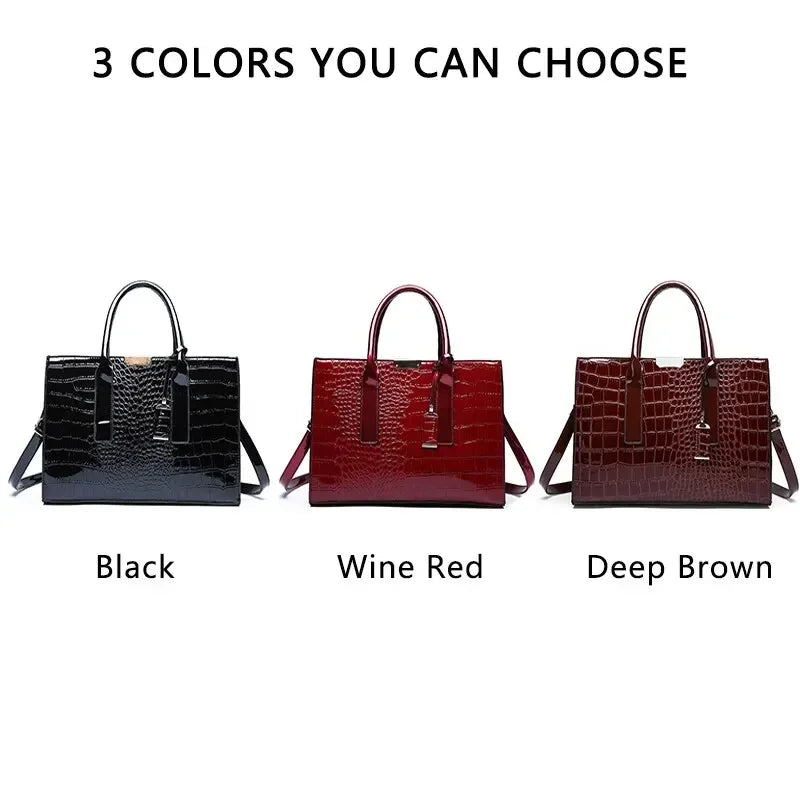 Women Crocodile Pattern Handbag Large Tote Bag Leather Shoulder Bag