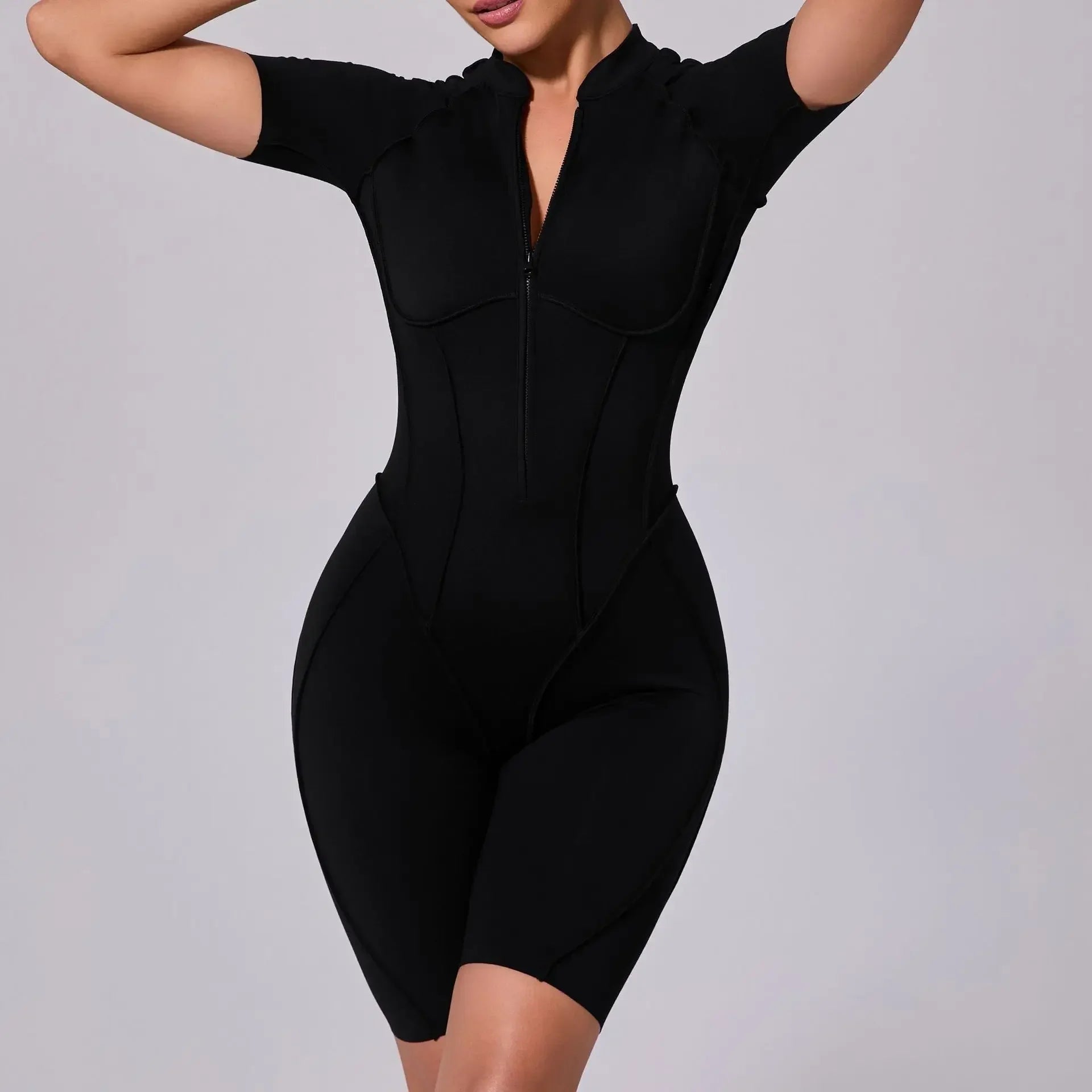 Women Zip Gym Jumpsuit Open Back Yoga Fitness Tracksuit Sports Bodysuit