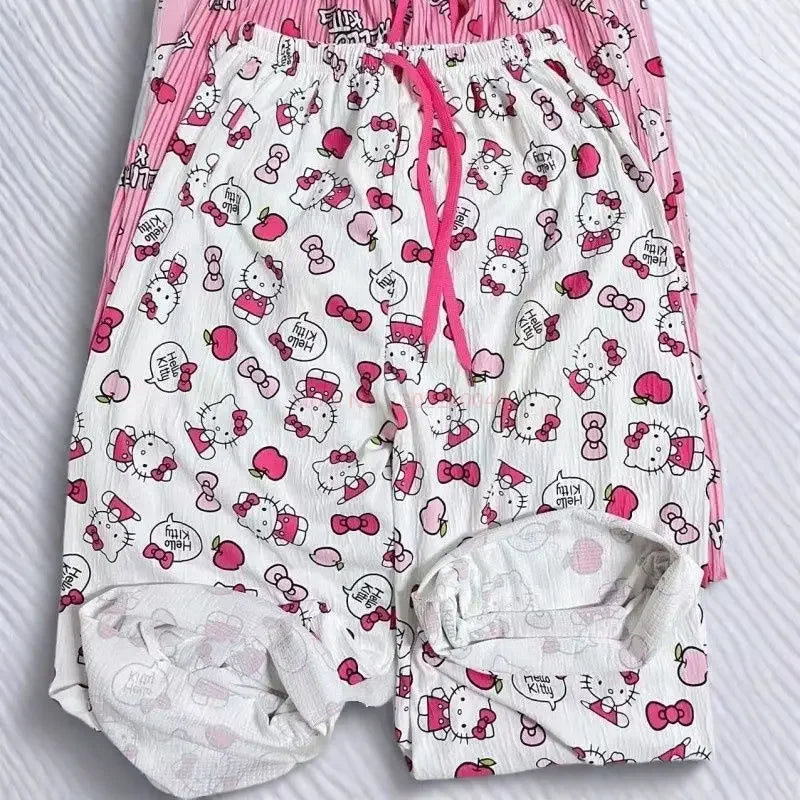 Women’s Cute Cat Cartoon Pajama Pants Y2K Kawaii Loose Casual Home Trousers