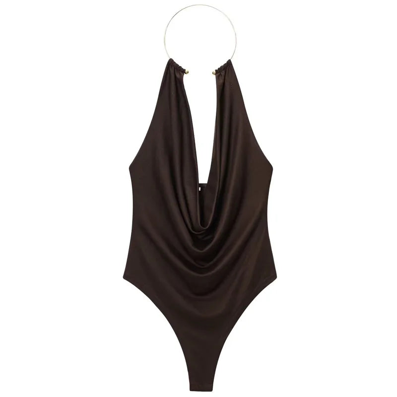 Women Halter Bodysuit Open Back Sleeveless Summer Slim Fit Top