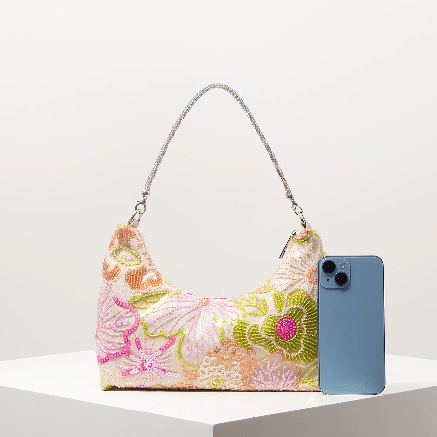 Floral Sequin Shoulder Bag Elegant Party Handbag
