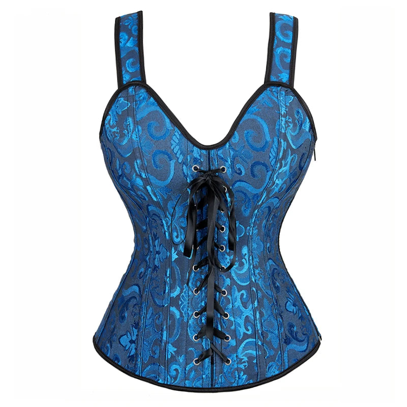 Women Black Floral Jacquard Corset Bustier Top