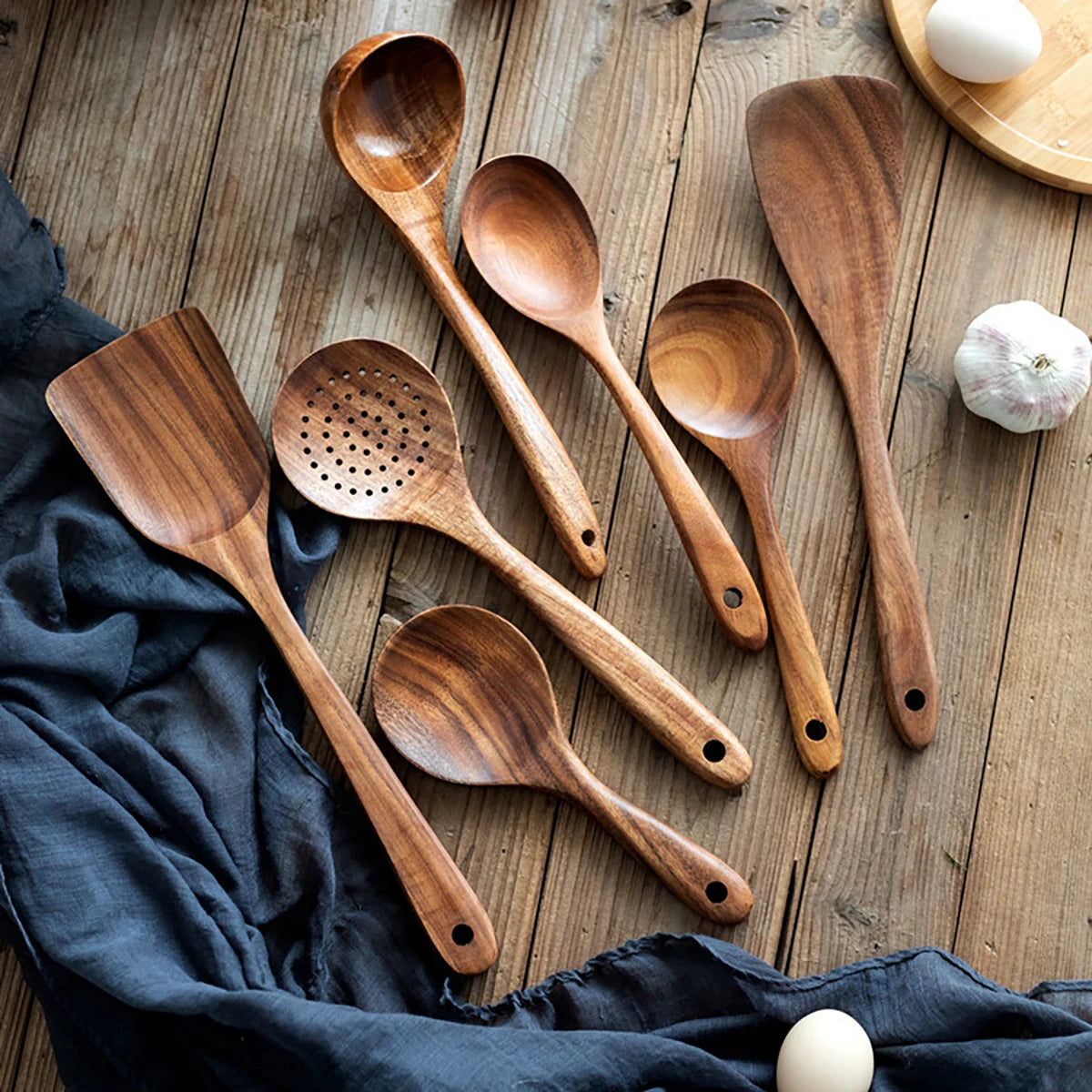 Wood Kitchen Cooking Utensil Set Spatula Spoon Fork Salad Baking Tools with Holder