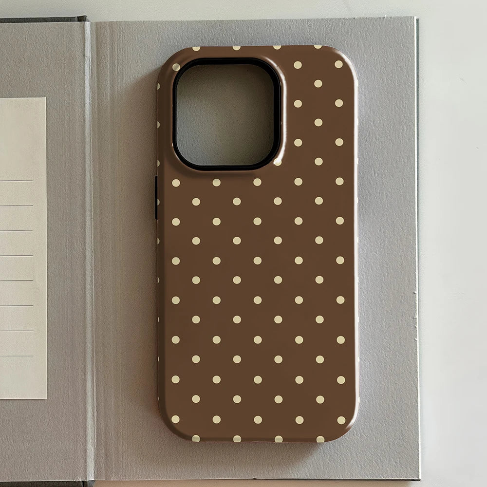 Brown Red Polka Dots Double Layer iPhone Case