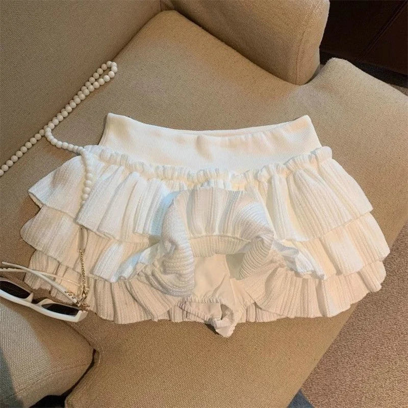 Women Ruffle Mini Skirt Elastic Waist Puffy Cake Style Korean Casual Skirt