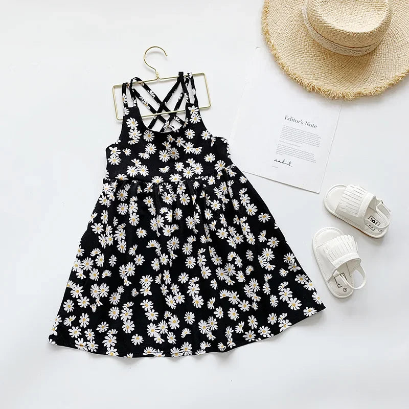 Girls Daisy Print Sleeveless Dress Cute Casual Flower Dress for Kids 2-6 Years
