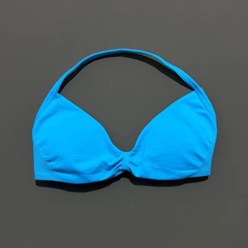 Seamless Strappy Sports Bra Halter Gym Top Women High Support Yoga Tank