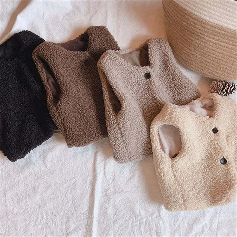 Baby Lamb Wool Plush Vest Warm V Neck Winter Waistcoat for Kids