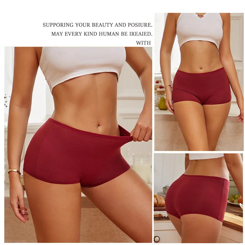 Women Seamless Cotton Boxer Briefs Sports Underwear Solid Color Intimates