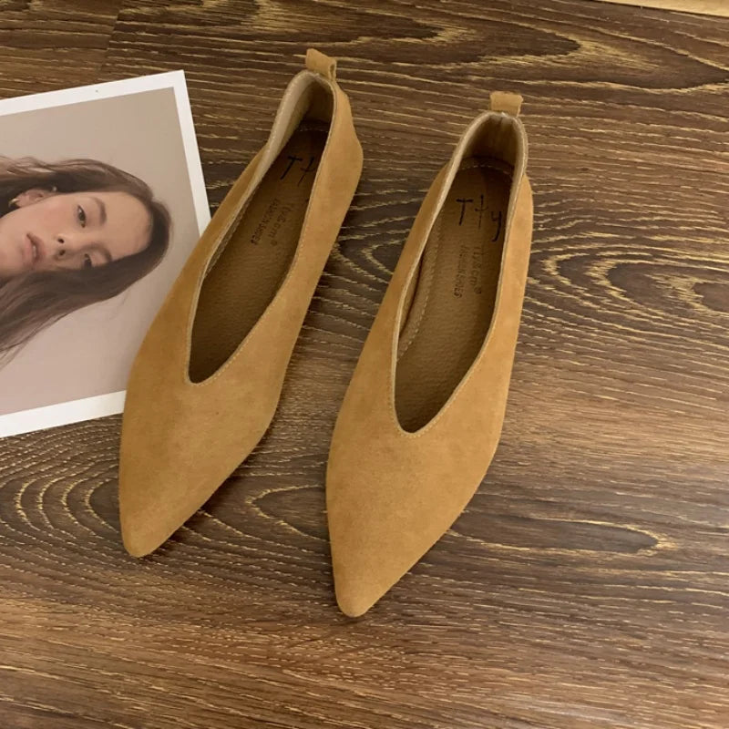 Women Square Toe Ballet Flats Soft Leather Comfortable Loafer Dress Shoes