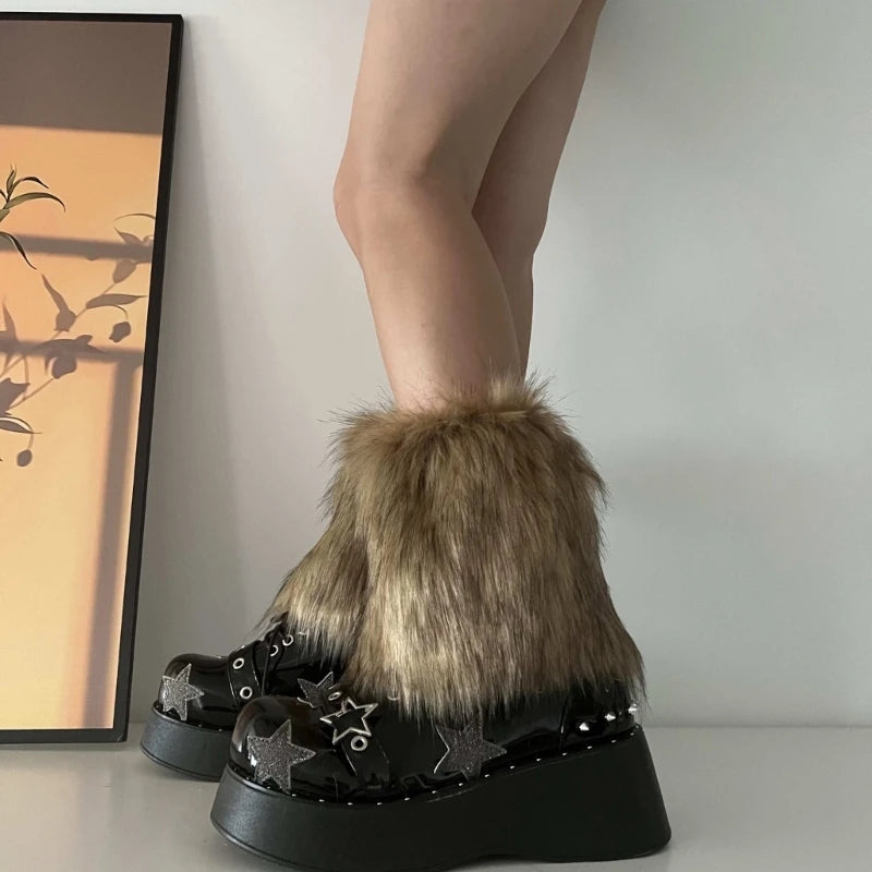 Faux Fur Leg Warmers Y2K Winter Boot Covers