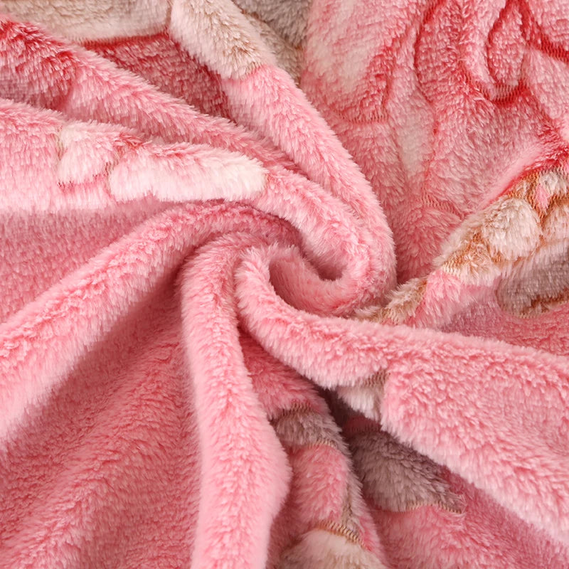Floral Fleece Blanket Warm Plaid Sofa Throw Travel Shawl Bedspread
