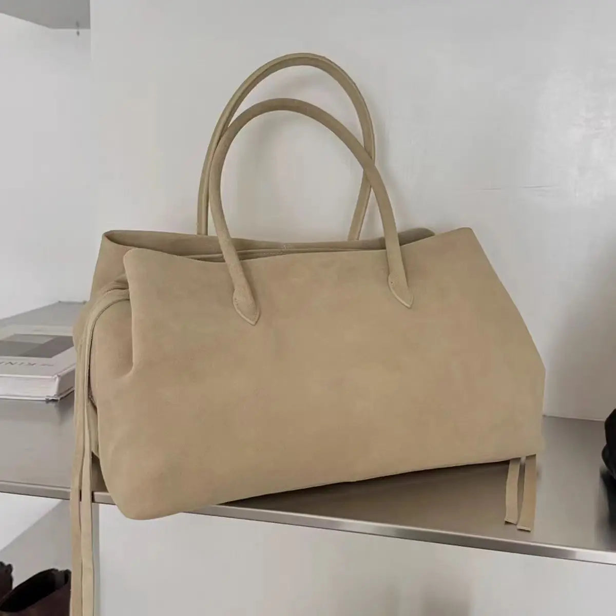 Cow Leather Multi Layer Tote Bag for Women Large Capacity Handbag