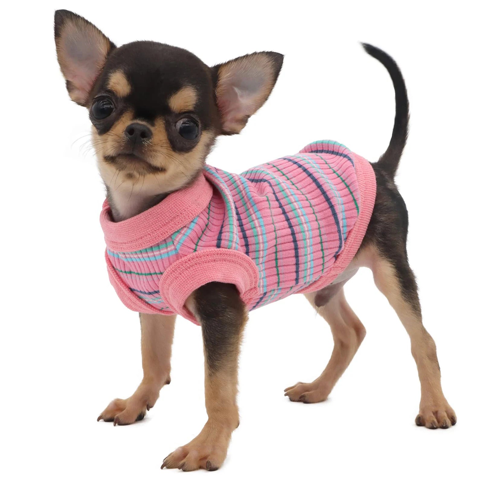 Ribbed Dog Shirt Soft Tank Top Vest for Small Dogs Pink
