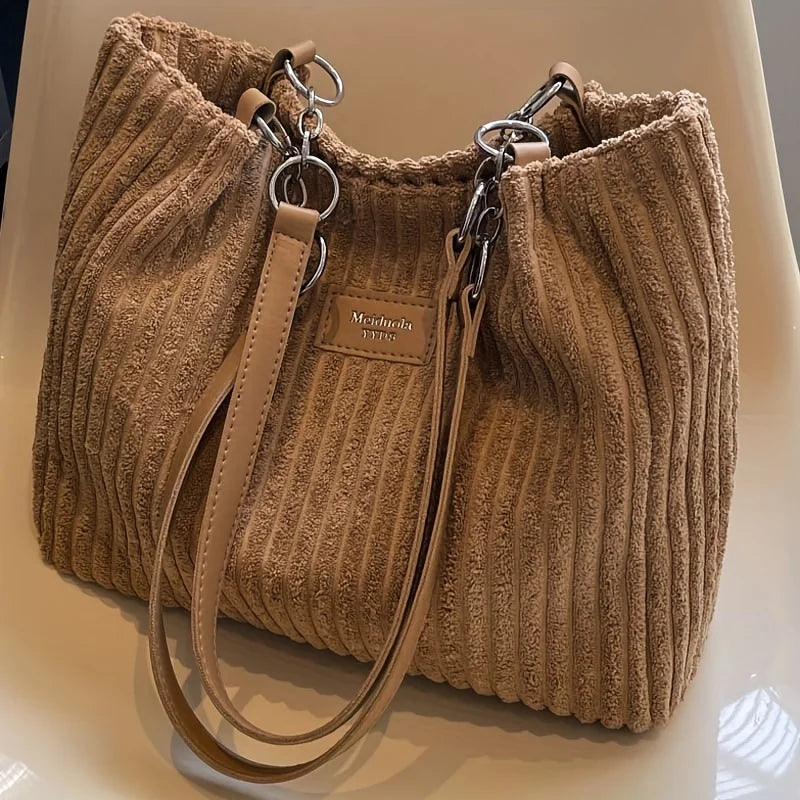 Corduroy Tote Bag for Women Large Capacity Shoulder Bag