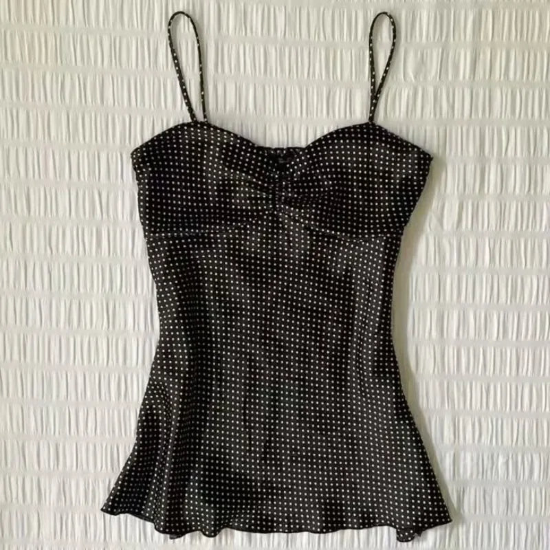 Women Polka Dot Vintage Camisole Crop Top Y2K Sleeveless Halter Summer Top