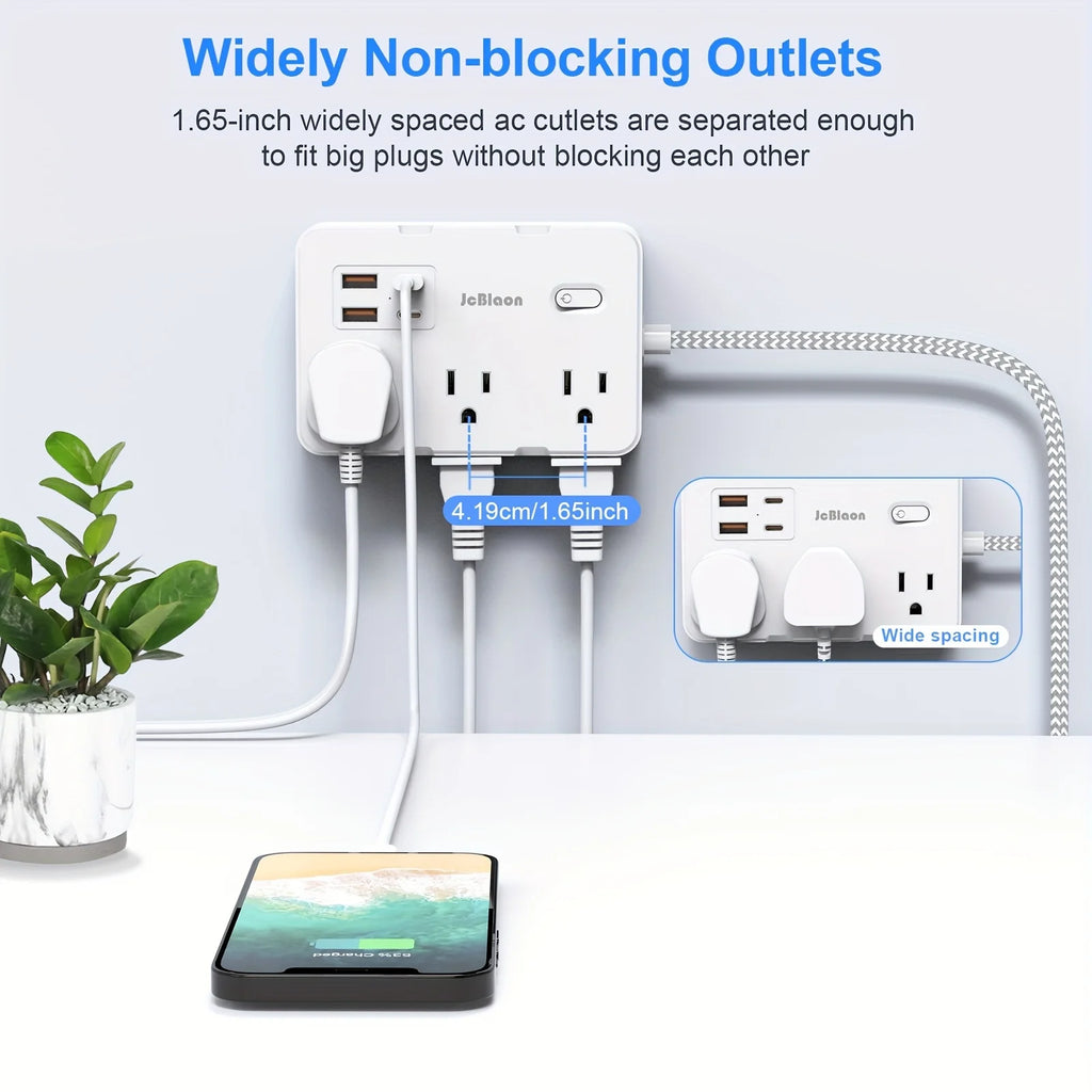 US Plug Power Strip with USB C Braided Extension Cord Smart Home Socket