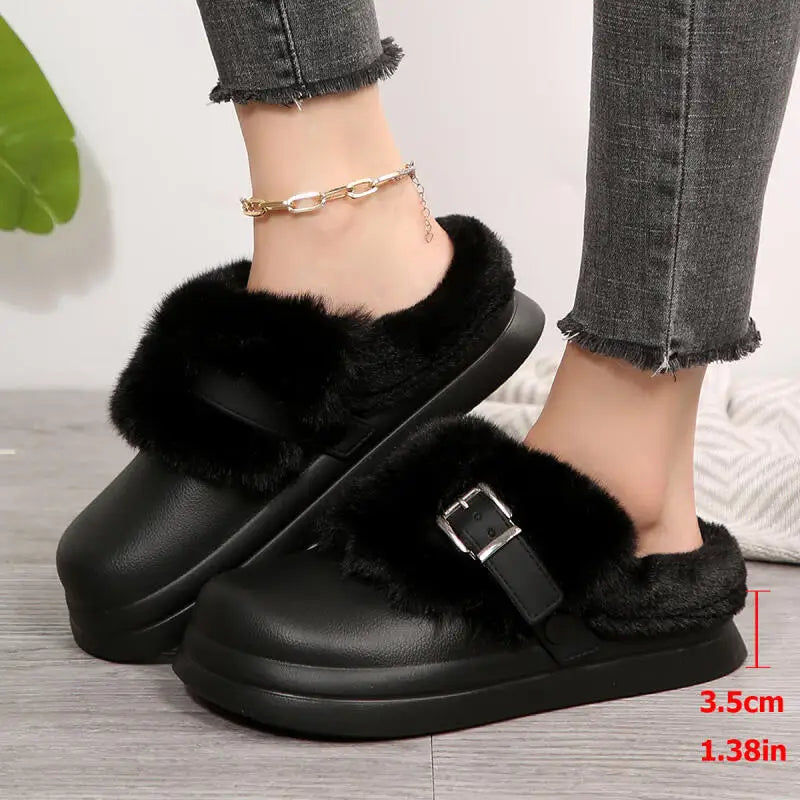 Women Furry EVA Clogs Thick Sole Warm Plush Winter Slippers