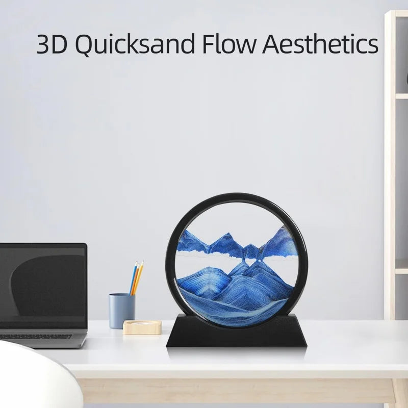 3D Moving Sand Art Hourglass Round Glass Sandscape Picture Home Office Decor
