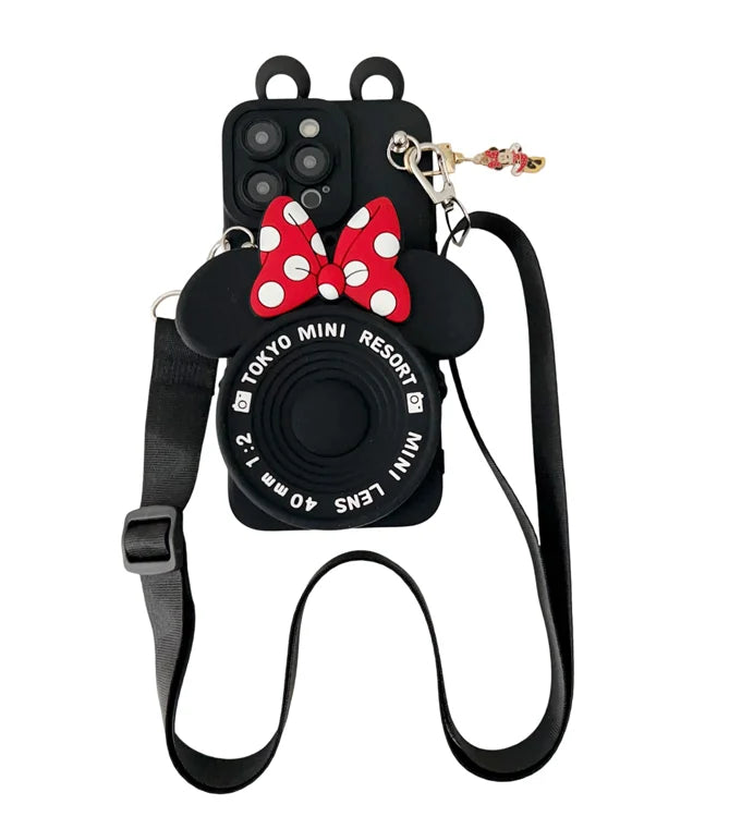 Minnie Mickey Pendant Wallet Lanyard iPhone Case