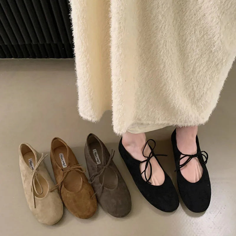 Women Butterfly Knot Flats Round Toe Slip On Soft Casual Shoes Female Footwear