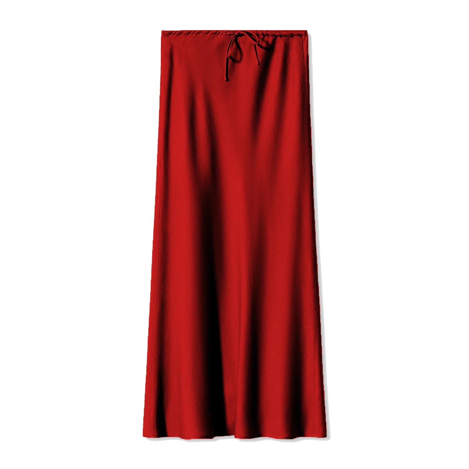 Women Satin High Waist Lace Up Maxi Skirt Elegant Solid Color Long Skirt